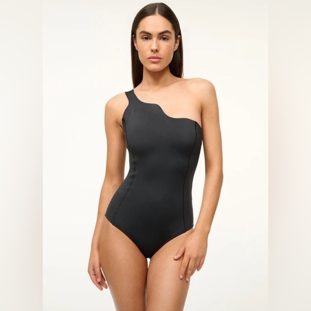 STAUD Starboard One-Piece Black One-Shoulder Swimsuit